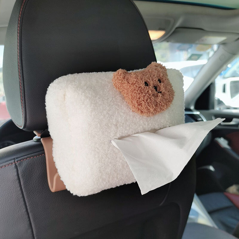 Ins Car boîte à mouchoirs pour enfants, ours mignon, housse en papier pour siège arrière de voiture, sac en papier pour siège arrière, housse en velours, Carton