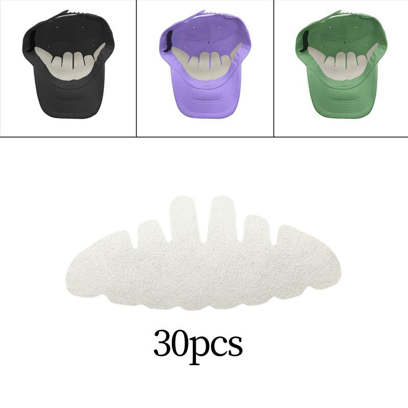 30ชิ้นหมวกกอล์ฟซับคราบสกปรกระบายอากาศได้ดีแผ่นซับเหงื่อหมวกเบสบอลกันเหงื่อสำหรับหมวกปีกกว้างกลางแจ้ง
