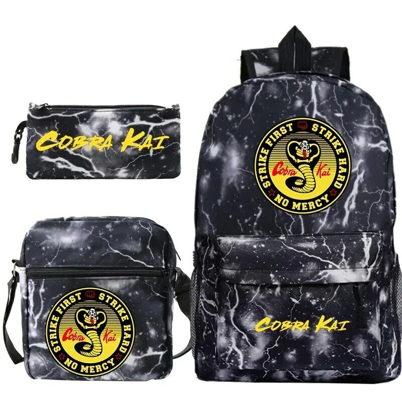 Комплект из 3 предметов, рюкзак с принтом кобры Кай для учеников начальной и средней школы, легкий ранец для мальчиков и девочек, сумка для книг, сумки на плечо, рюкзак