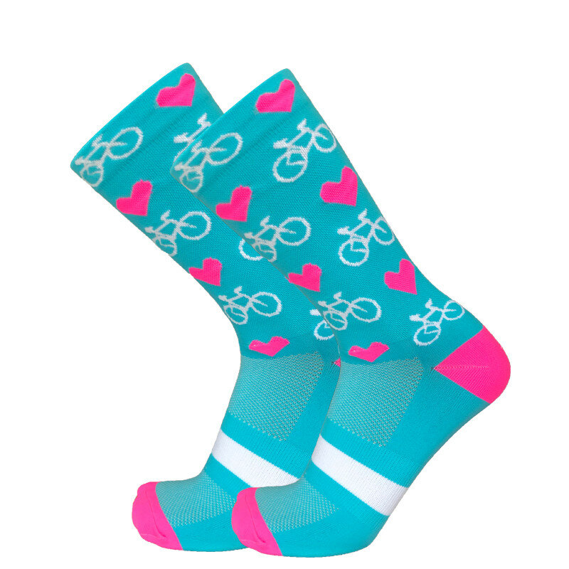 Chaussettes de compression de vélo de route pour hommes et femmes, chaussettes de vélo de montagne, chaussettes de course, chaussettes d'amour, nouveau