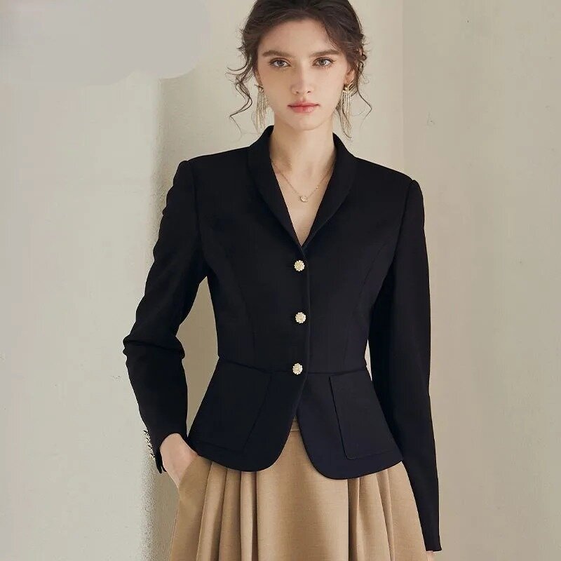 Temperament Profesjonalna czarna kurtka garniturowa Wiosna Nowe kobiety Wszechstronny krótki płaszcz Koreański styl Dojazdy do pracy Marynarki rekreacyjne