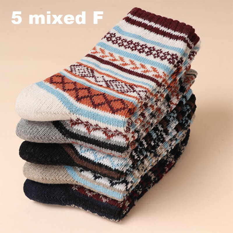 Calcetines térmicos de lana gruesa para hombre, medias de estilo nacional, Harajuku, español, informal, para regalo, 5 pares, Otoño e Invierno