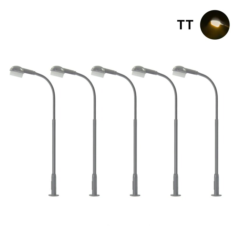 LD10TTWMGr Evemodel 5 piezas Mini Scene TT Scale 1:100 lámparas de Metal, luces de calle LED blancas cálidas