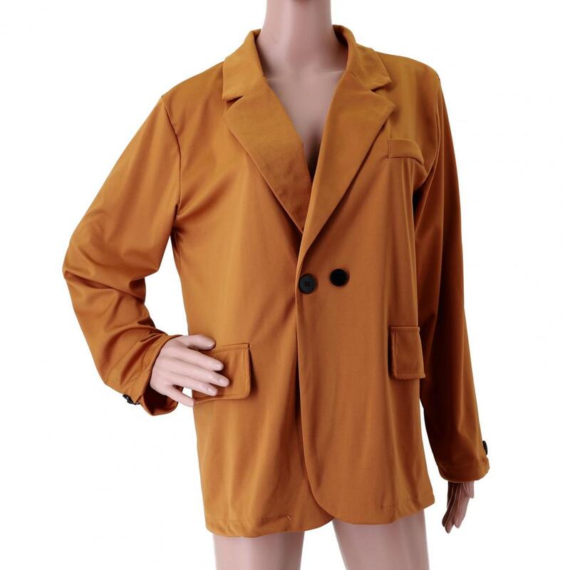 Jaket wanita warna polos, jaket kantor elegan kardigan kerah takik, Slim Fit untuk Musim Semi dan Gugur untuk bisnis