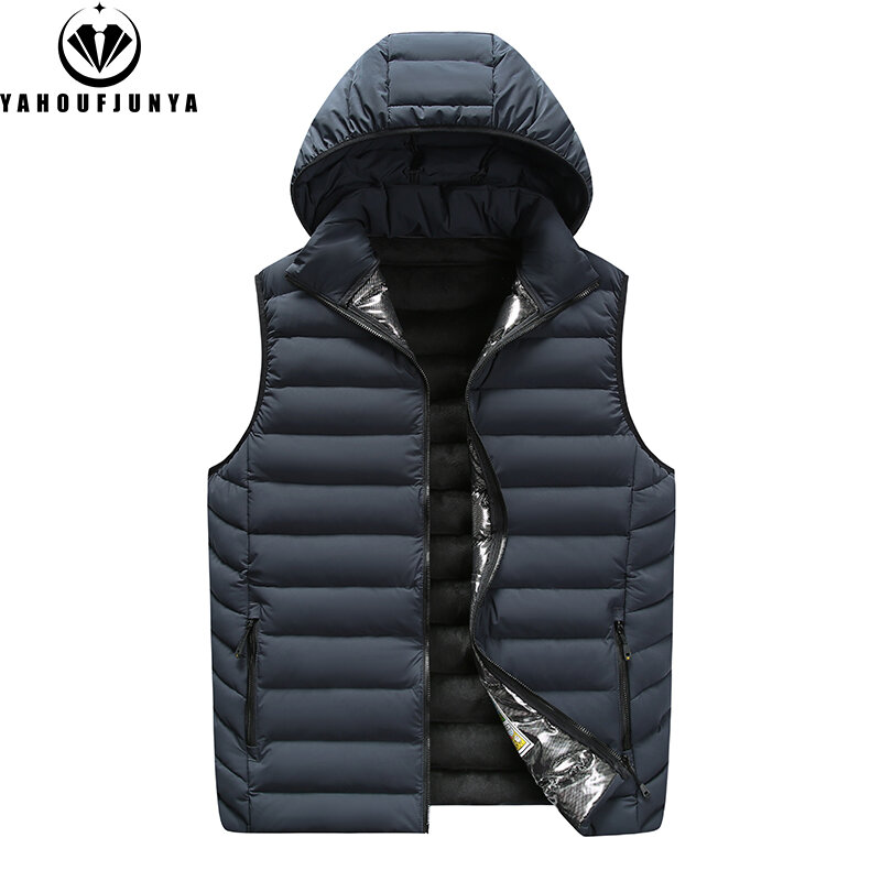 Men Spring Sleeveless Outdoors Warm Detachable Hooded Vest Men Windproof High-Quality Design Leisure Fashion Vest Male Coat 8XL