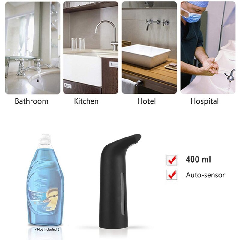 Black Automatic Soap Dispenser Touchless, Auto Liquid Soap Dispenser for Kitchen Bathroom 400Ml