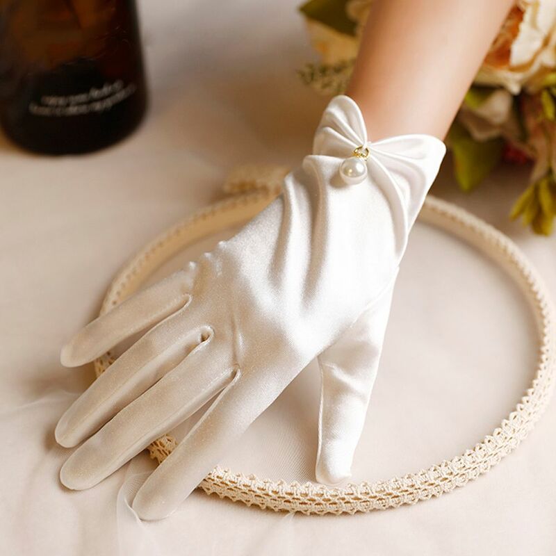 Trendy anti-uv Lolita JK Satin For Girls Bridal Women guanti da sposa guanti da guida coreani guanti a dita intere perla
