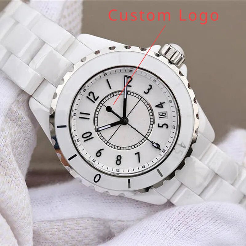New Watch Women Couple Watches Luxury Ceramic Waterproof Quartz Wristwatch Black White Ceramic Classic Retro Ladies Girls Clock