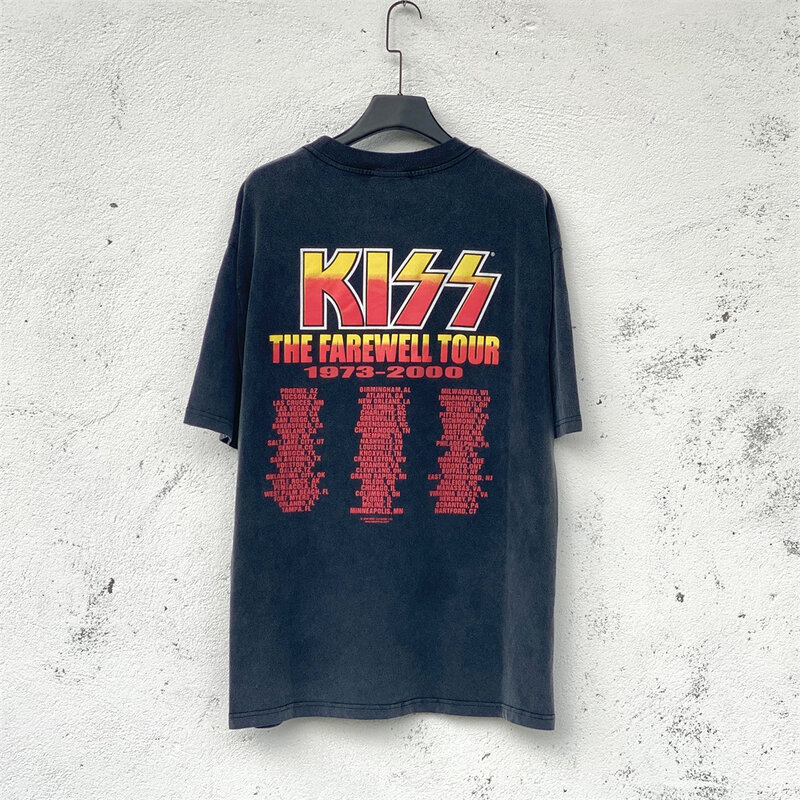 Hip Hop Harajuku Gewaschen T-Shirt Männer der Amerikanischen Streetwear Vintage Band Graphic T-Shirt 2022 Sommer Baumwolle Ausgefranste Kurze Hülse