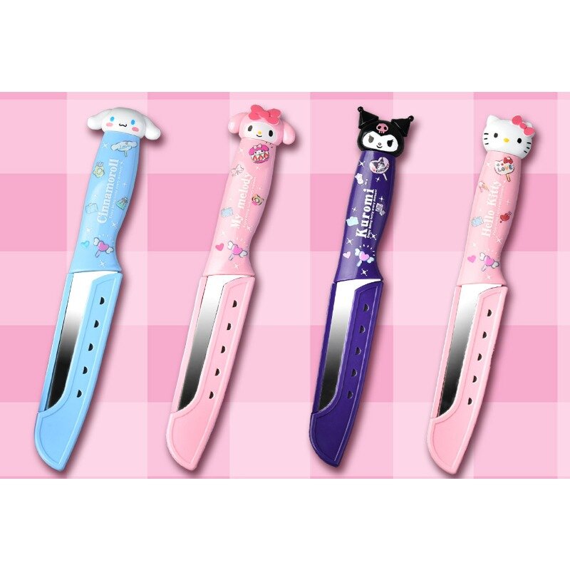 Sanurgente MINISO Hello Kitty Kuromi My Melody Couteau d'office de cuisine en acier inoxydable, Couteau à éplucher les fruits et légumes portable pour l'extérieur
