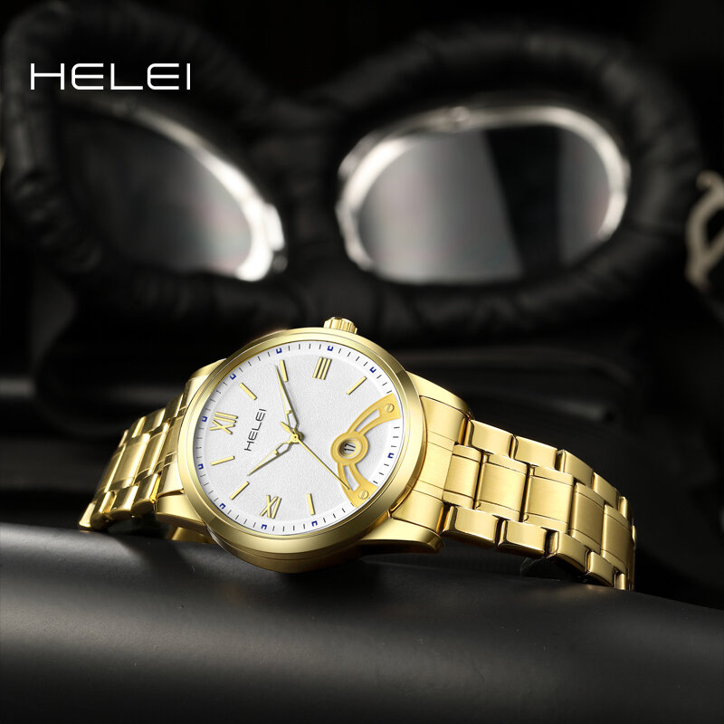 Helei นาฬิกาควอทซ์แฟชั่นใหม่แนวสปอร์ตลำลองมีวันที่สายเรืองแสงนาฬิกาข้อมือของผู้ชาย