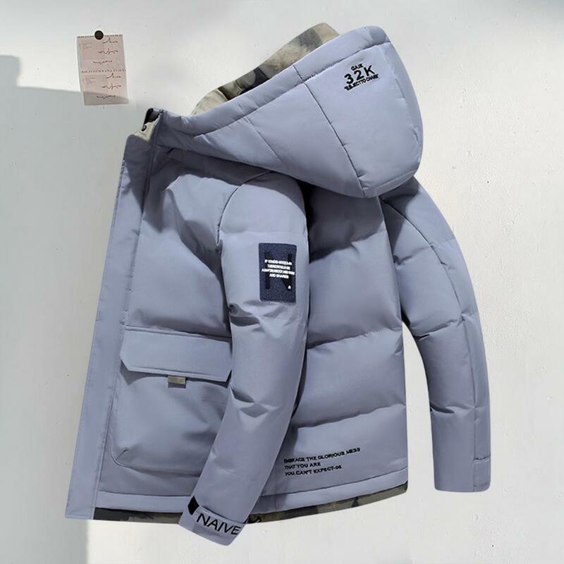 남성용 두꺼운 면 패딩 재킷, 따뜻한 플랩 포켓 오버코트, 가을 겨울 후드 스트리트웨어