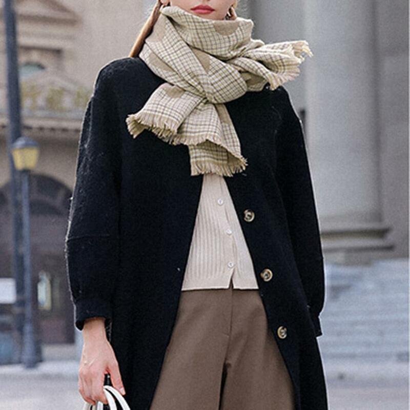 Bufanda versátil a prueba de viento para mujer, pañuelo grueso con estampado a cuadros de corazón para clima frío, con estilo, para invierno
