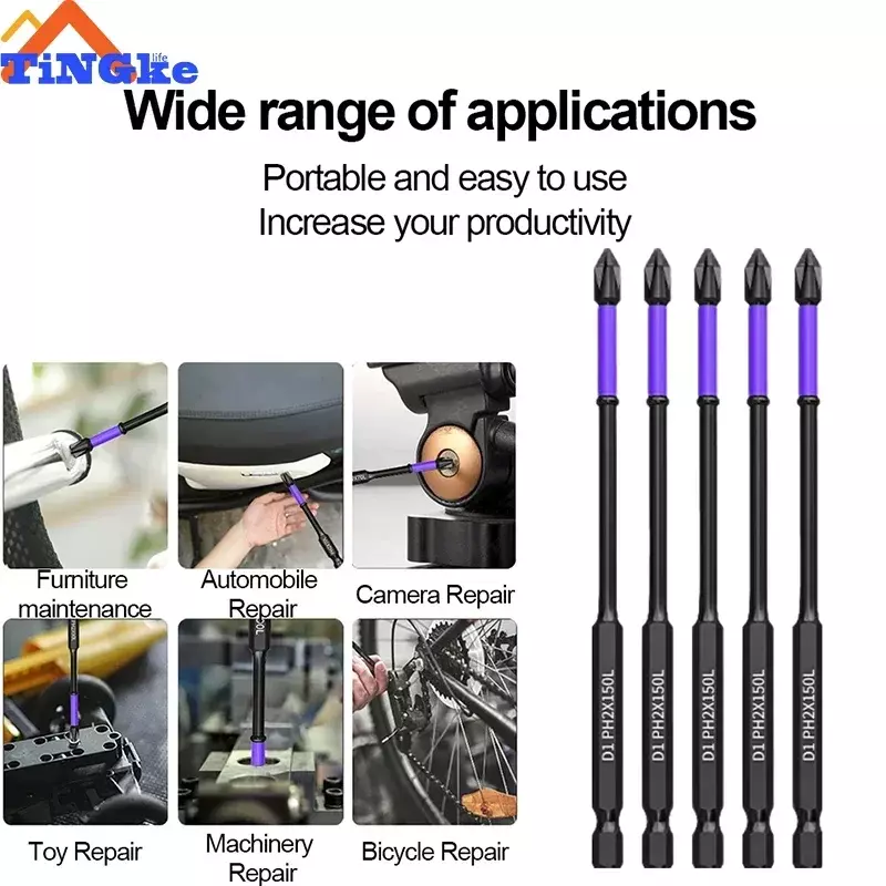 Anti-shock Strong Magnetic Screwdriver Bits D1 High Hardness Batch Head Non-slip Impact Driver Bit Sets for Power Drilling Tools