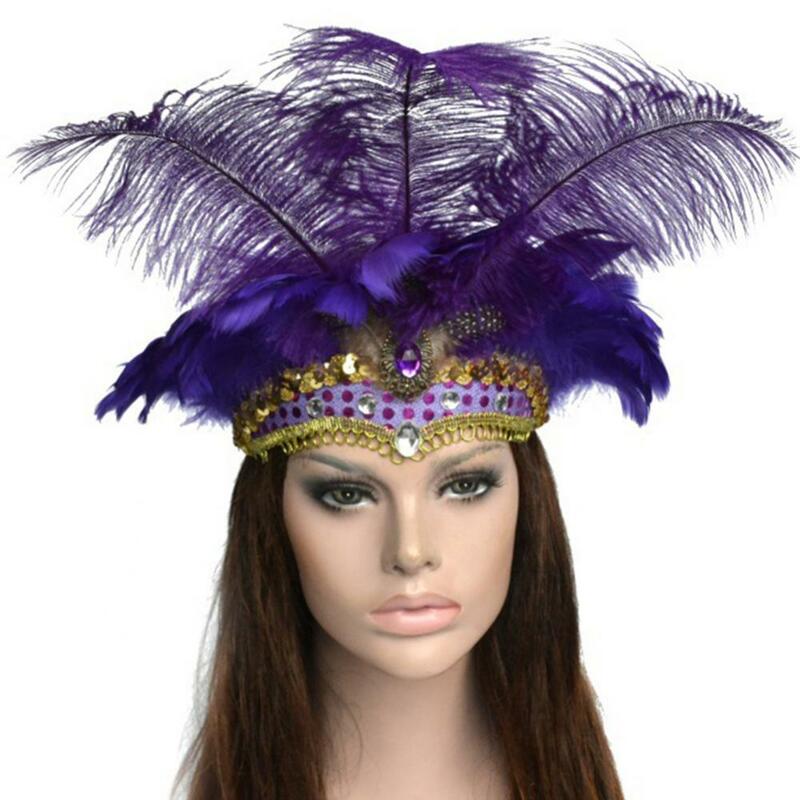 Женская повязка на голову с блестками и искусственными перьями
