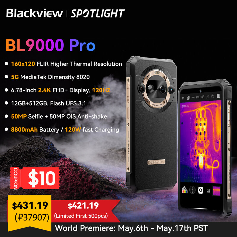 Blackview-BL9000 PRO 5G Smartphone Robusto, Câmera de Imagem Térmica, FLIR, FHD, 12GB, 512GB, 6,78 '', Estreia Mundial®Andróide 14, 8800mAh, andróide 14