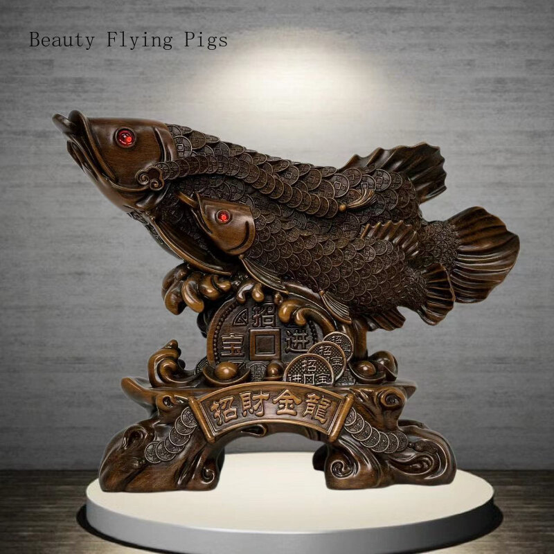 Ornements en résine de poisson dragon doré, décoration de la maison, artisanat de bureau, cadeaux d'ouverture et de saisi 007, figurine animale Auckland