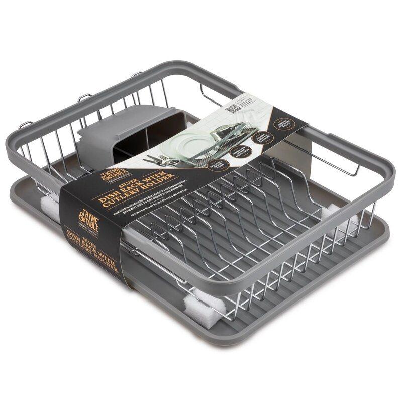 Dish Rack with Cutlery Holder, Grey