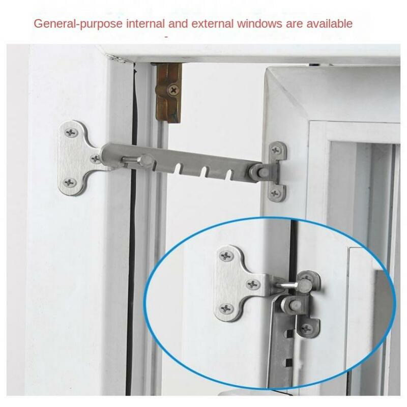 1 Set Adjustable Stainless Steel Window Support Wind Hook Limiter Wind Stay Window Sash Lock for Child Home Safety Protection