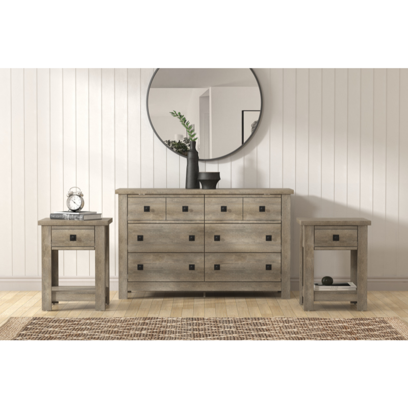 Farmhouse 1 Drawer Nightstand, Set of 2, Driftwood Gray