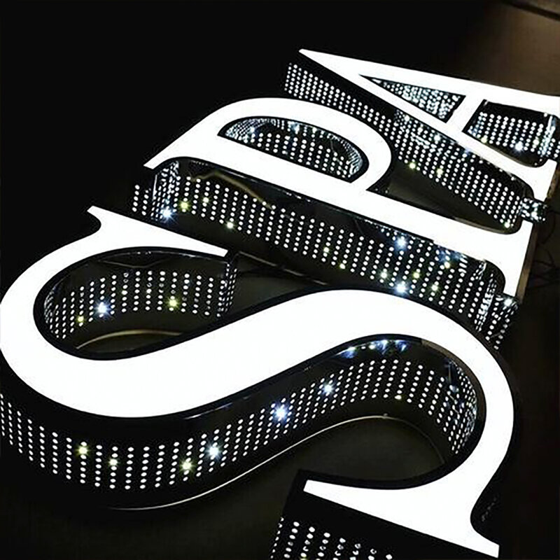 Custom perforated channel letters with side punching holes 3D LED logo signage business handmade illuminated sign