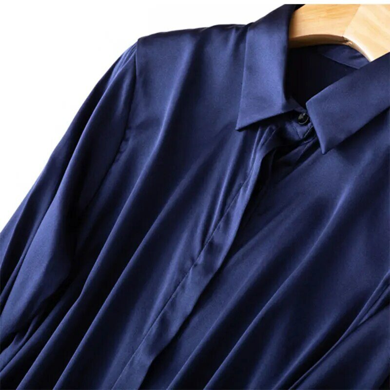 Camisa de seda de morera para mujer, camisa de manga larga con botones, 93% Spandex, 19 momme, Talla M, L, XL, MM161