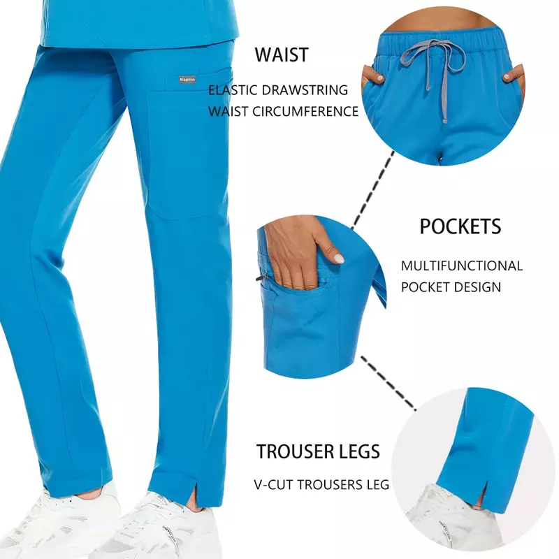 Pockets Scrubs Pants Solid Color Straight Trousers Beauty Salon Spa Dentist Uniforms Bottoms Jogging Pants Medical Nurse Nursing