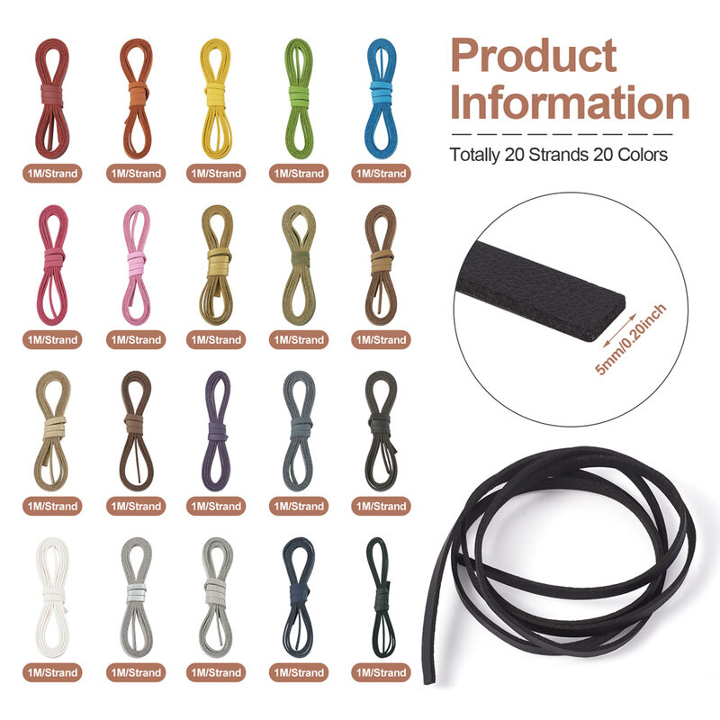 5x1mm Imitation Leather Cord Multicolor Flat Single Face PU Leather Suede Thread for Jewelry Making DIY Craft Supplies 20 Colors