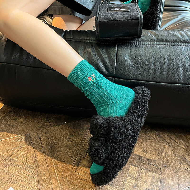 Новые носки с ворсом в тубе, зеленые японские клетчатые студенческие хлопковые носки для девочек