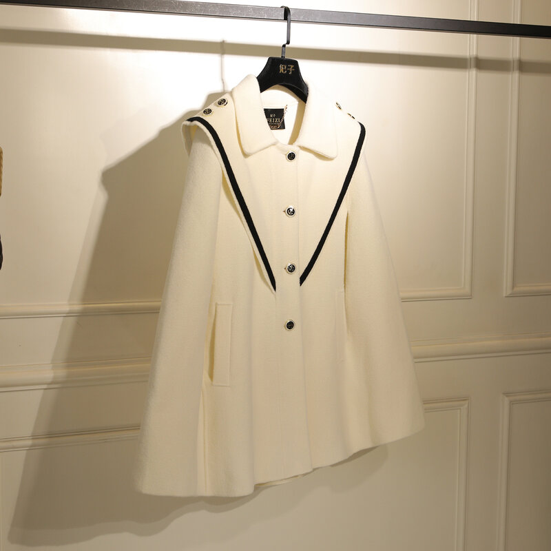 여성용 하이 엔드 패션 모직 케이프 코트, 긴팔 루즈 재킷 코트, 영국 기질, 2024 용수철 의류, 신상