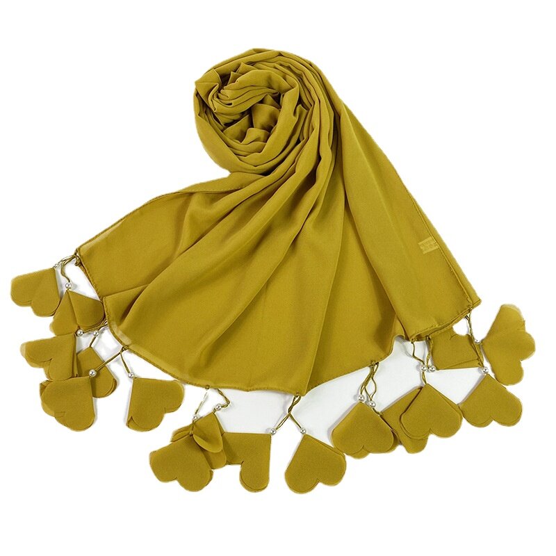 70*175ซม.มาเลเซียประดับมุกแบบใหม่ชีฟอง Love อุปกรณ์เสริมดอกไม้ Embellished Baitou ผ้าพันคอผู้หญิงมุสลิม Casual Headscarf