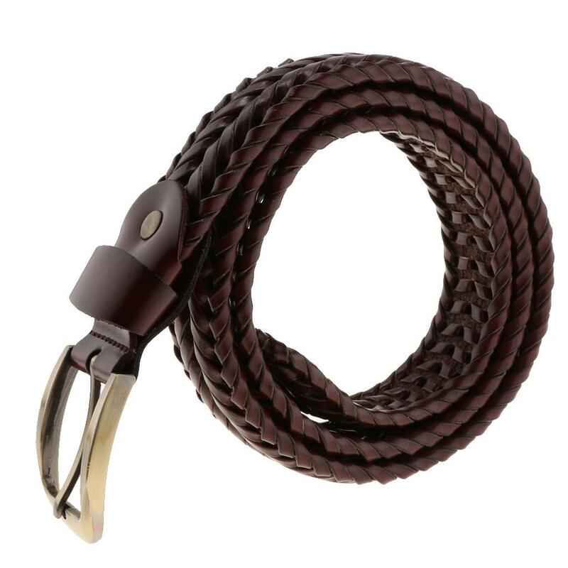 Retro Men Women's Elastic Fabric Woven Braided Stretch Leather Belt with Metal Buckle