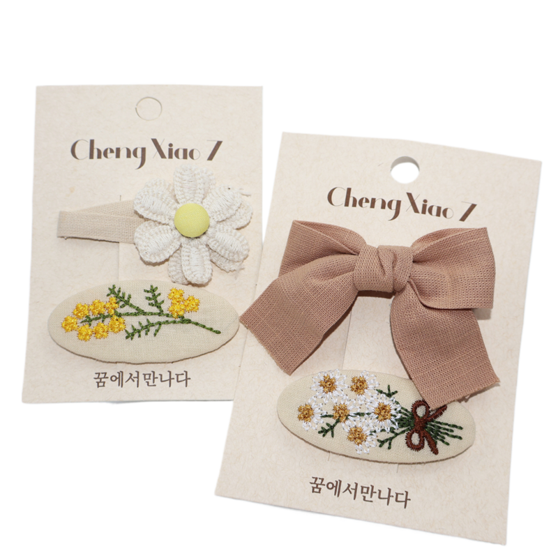 Jepit rambut renda motif bunga bayi, 2 buah/set klip rambut untuk anak perempuan, jepit rambut bordir Daisy, aksesori rambut anak-anak gaya Korea