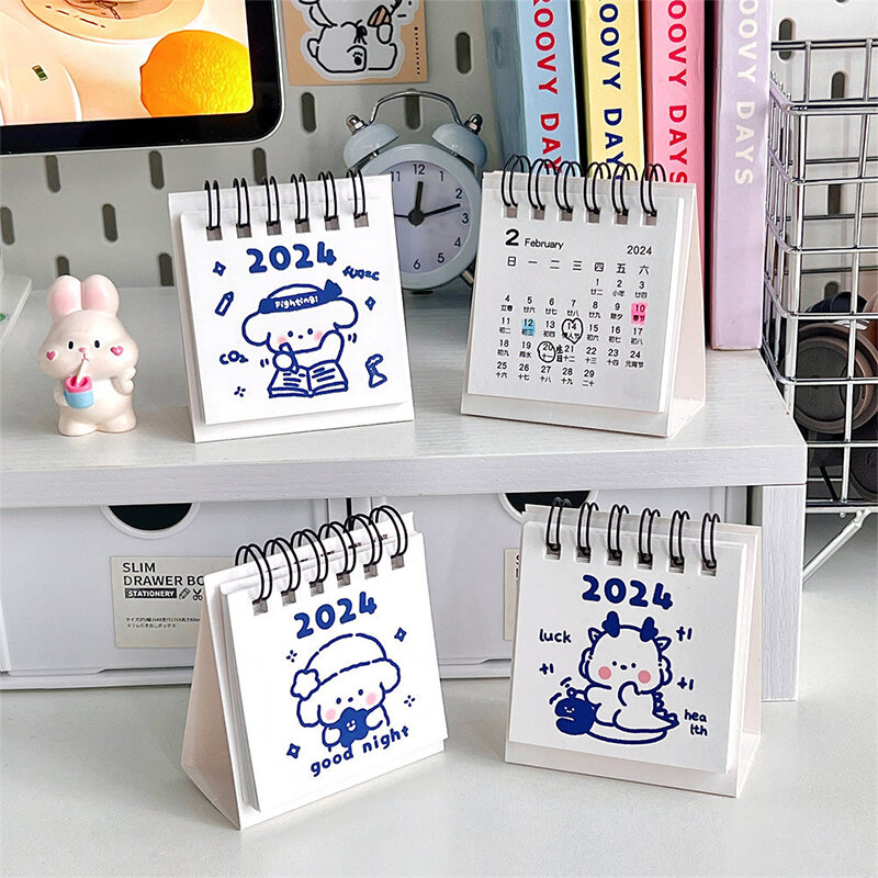 2024 kreatywny mały uroczy smok kalendarz Kawaii DIY kreskówka zwierząt kalendarz biurkowy dzienny harmonogram Planner