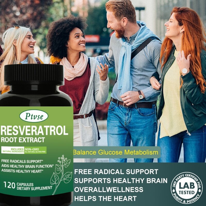 Ptvse el complejo de Resveratrol apoya la salud Cardiovascular, protege las venas, estimula el sistema inmunológico, promueve la piel suave