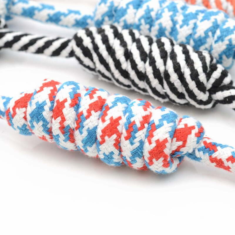 YUEHAO Pet Supplies Puppy Dog Pet Toy treccia di cotone geometria forma corda nodo da masticare nuovo blu