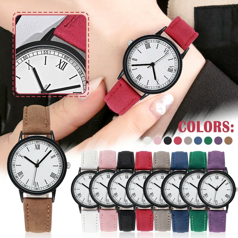 Relógio de pulso feminino com mostrador digital, pulseira de couro fosco, relógio quartzo para senhoras e meninas