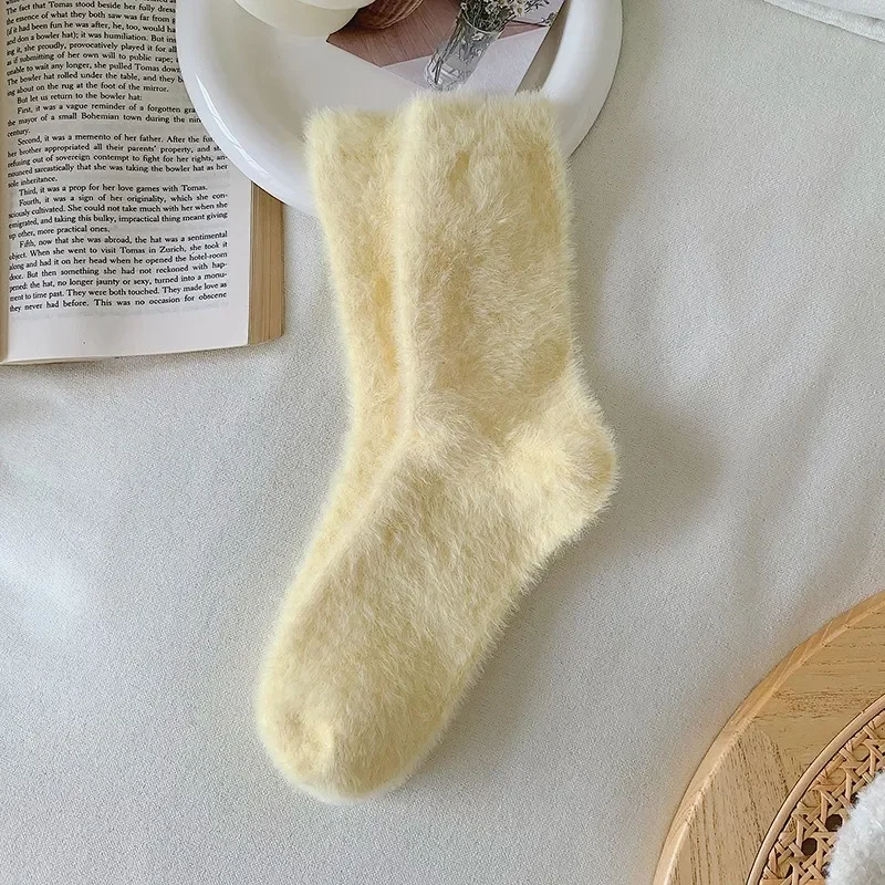 Meias super macias de lã de vison para mulheres quentes e grossas meias de pelúcia coral térmicas para neve, piso de sono em casa, inverno, 1 par