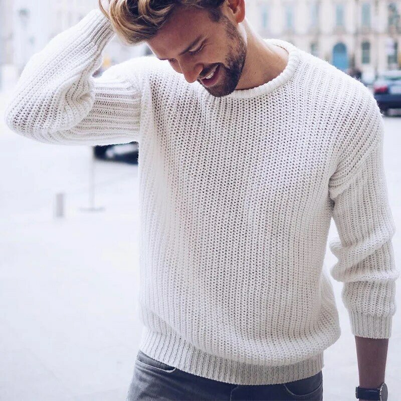 Sweater pria musim gugur dan musim dingin, Sweater Pullover modis kasual warna Solid ukuran besar
