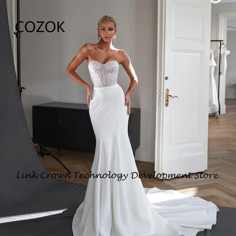 Cozokk-女性のスパンコールサテンの結婚式のドレス,人魚,ブライダルガウン,ノースリーブ,夏,新しい,2022