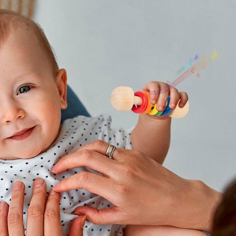 Montessori Mainan Gigit genggam bayi, cincin kayu Beech mainan kunyah kayu untuk bayi baru lahir
