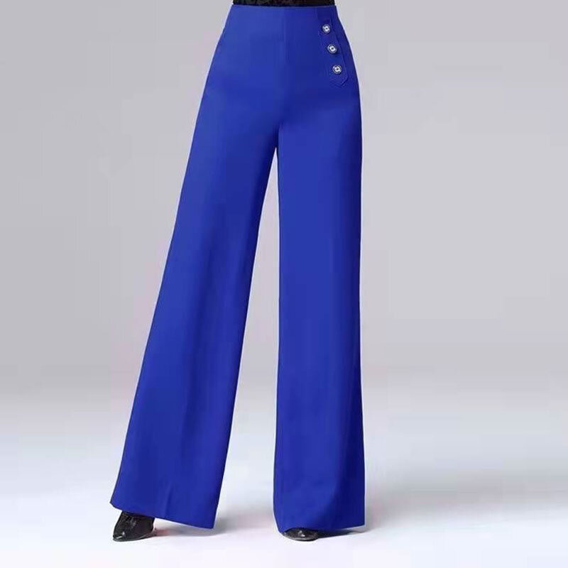 Pantalones rectos de pierna ancha para mujer, Pantalón liso de doble botonadura, cintura alta, elegante, informal, combina con todo, primavera y otoño