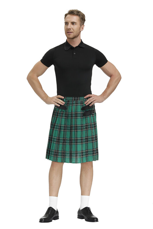 Saia xadrez escocesa plissada masculina, fantasia de quilt de férias, traje tradicional, performance de palco, vermelho, azul, verde, marrom