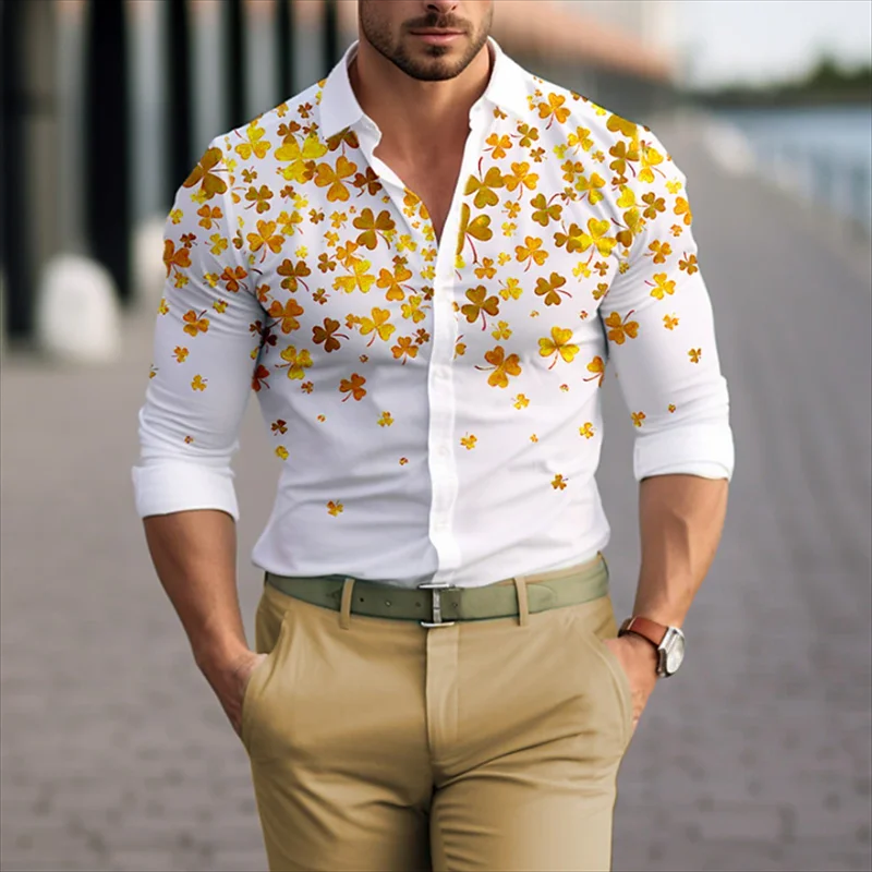Camisa de gola estampada 3D masculina manga longa, cardigã de peito único, camisa havaiana, casual, verão, 6XL, 2024
