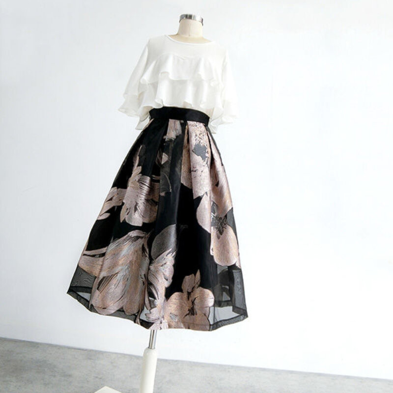 Новая женская летняя элегантная и модная Пышная юбка с принтом и высокой талией, Темпераментная Женская уникальная юбка Q623