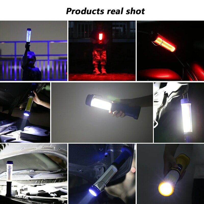 COB LED Flashlight Magnetic Handheld Work Light USB Rechargeable Floodlight Workshop LED Lamp SMD Built-in Battery Camping Torch