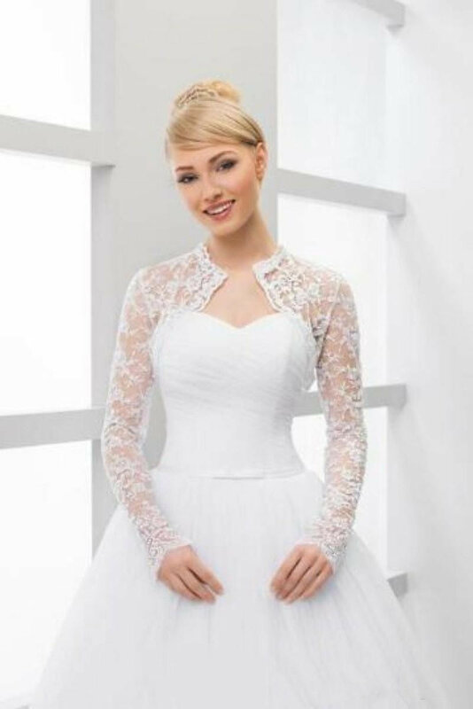Lace Bridal Jackets Wedding Boleros with Collar White Long Sleeve Short Bridal Shawl Wraps Evening Capes Custom Made