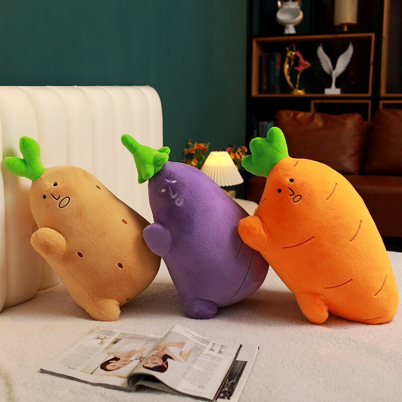 Kawaii seria małe naczynie grzyby bakłażan czosnek pluszowy rzut poduszka kreskówka miękkie zabawki dla dzieci łóżko dekoracje na sofę do domu do czytania