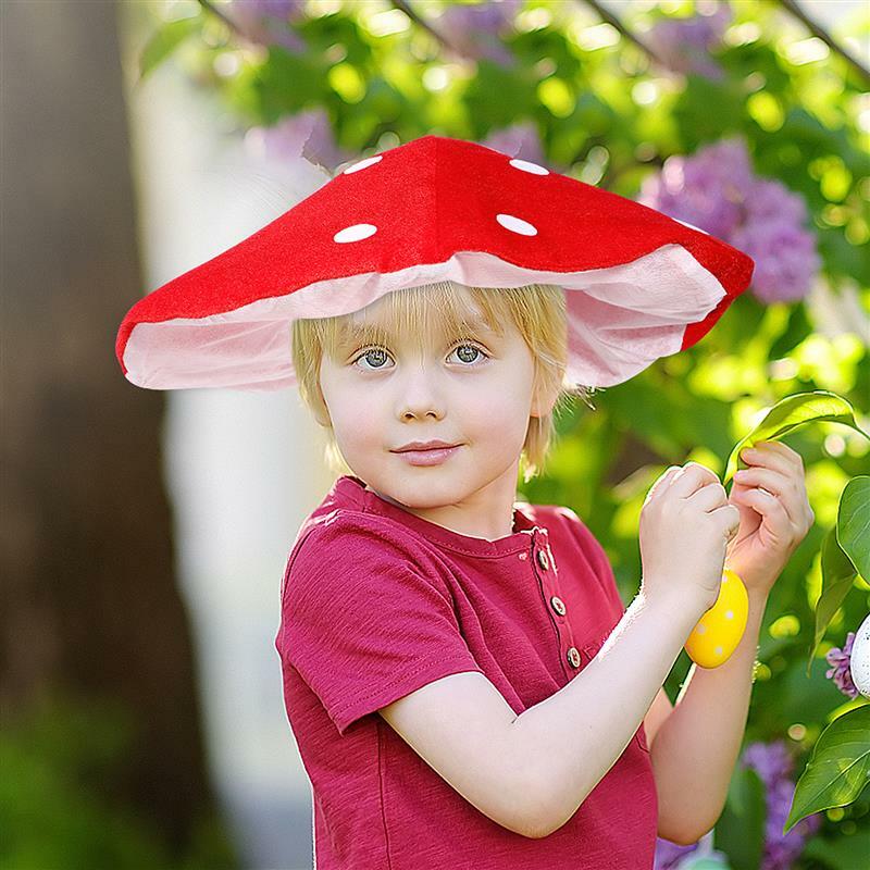 버섯 모자 코스프레 파티 플러시 베레모, 빨간 장식 액세서리, 재미있는 모자 모자, 모자를 쓰고 있죠, 만화 코티지 모자