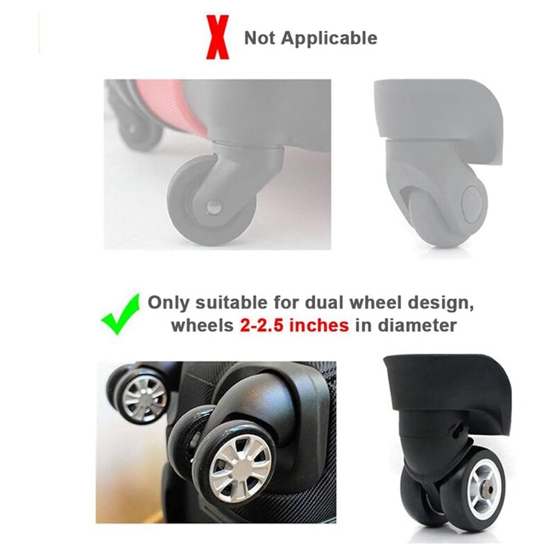 Capa protetora para carrinho, roda giratória preta, redução de ruído, mala, roda silenciosa, 1 conjunto